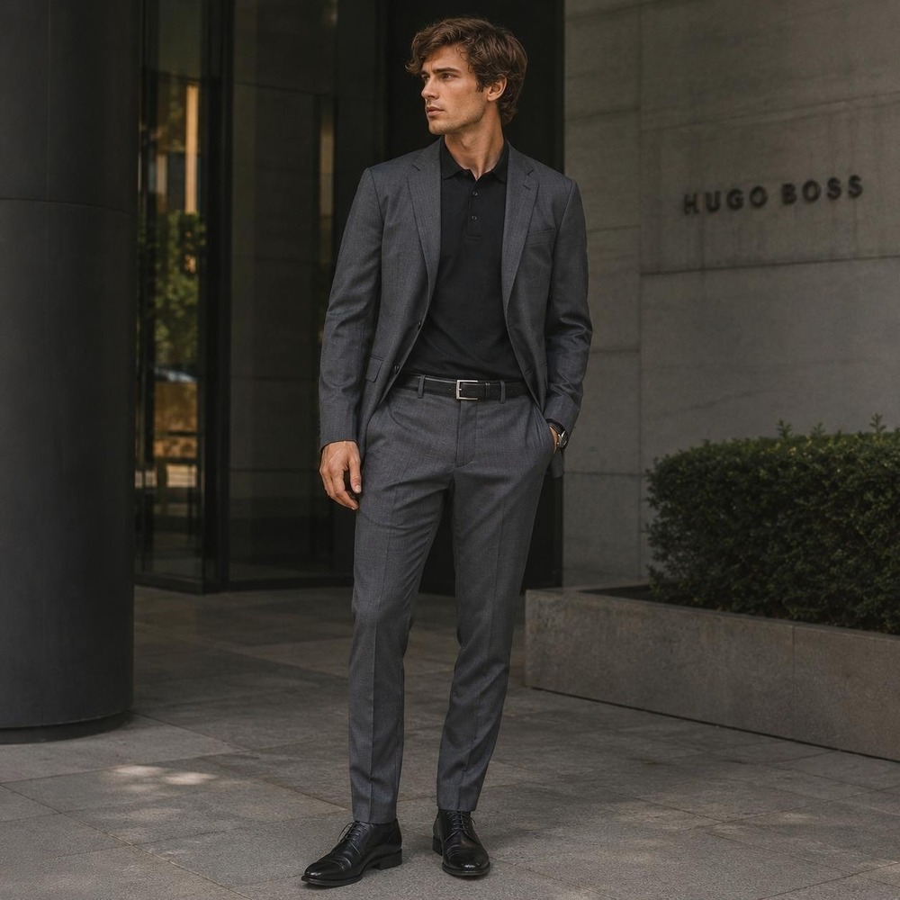 HUGO BOSS Men's Sport Coat 44L Marzotto Italy Blazer Super 100 Gray Virgin Wool